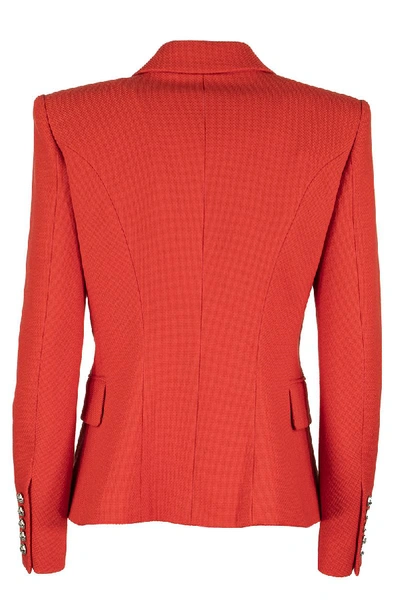 Shop Balmain Double Breasted Blazer Jacket In Orange Red
