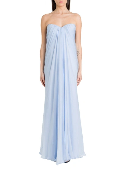 Shop Alexander Mcqueen Draped Bustier Long Dress In Light Blue