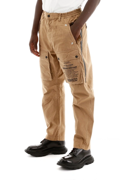 Shop Dsquared2 Cargo Trousers With Logo In Camel