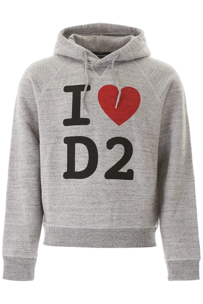 Shop Dsquared2 I Love D2 Hoodie In Grigio Melange