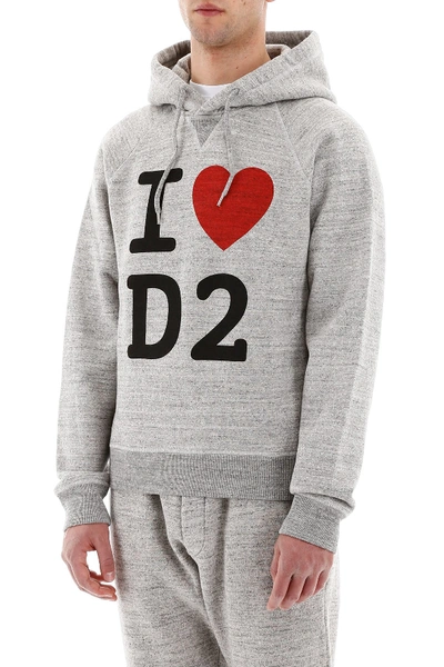 Shop Dsquared2 I Love D2 Hoodie In Grigio Melange