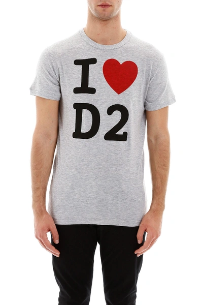 Shop Dsquared2 I Love D2 T-shirt In Grey Melange