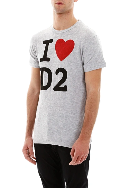 Shop Dsquared2 I Love D2 T-shirt In Grey Melange