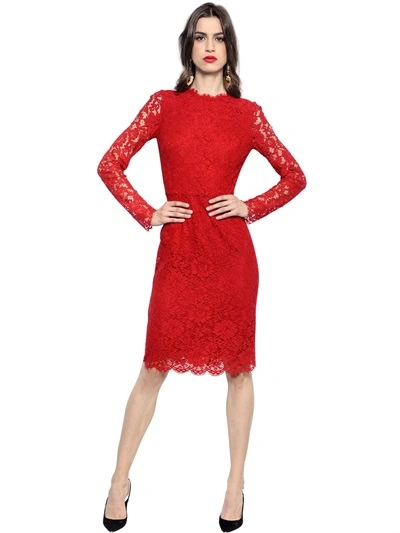 Shop Dolce & Gabbana Cotton Blend Cordonetto Lace Dress, Red