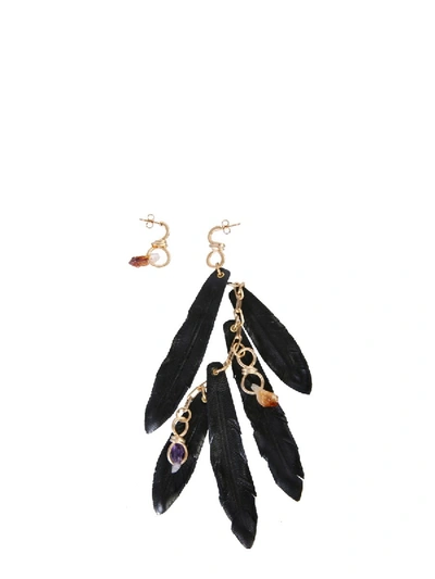 Shop Dsquared2 Earrings With Talisman And Feathers In Black