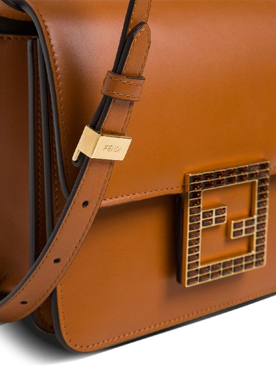 Shop Fendi Fab Leather Crossbody Bag In Brown