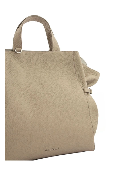 Shop Orciani Fan Soft Large Leather Handbag In Beige