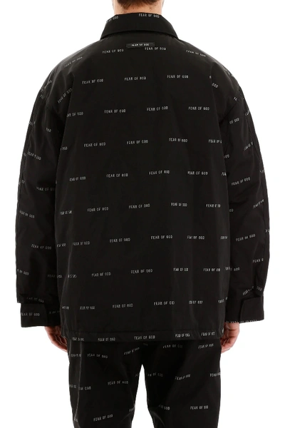 Shop Fear Of God Logo Print Maxi Jacket In Black