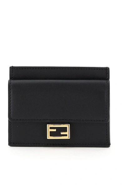 Fendi Embossed Logo Detail Leather Card Holder In Black