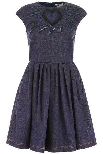 Shop Fendi Denim Dress With Embroidery In Blu