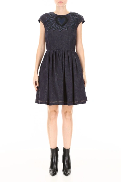 Shop Fendi Denim Dress With Embroidery In Blu