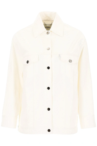 Shop Fendi Roma Denim Jacket In White