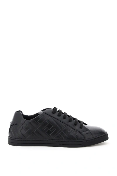 Shop Fendi Ff Leather Sneakers In Nero Nero