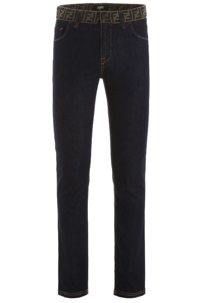 Shop Fendi Ff Logo Jeans In Dark Blu