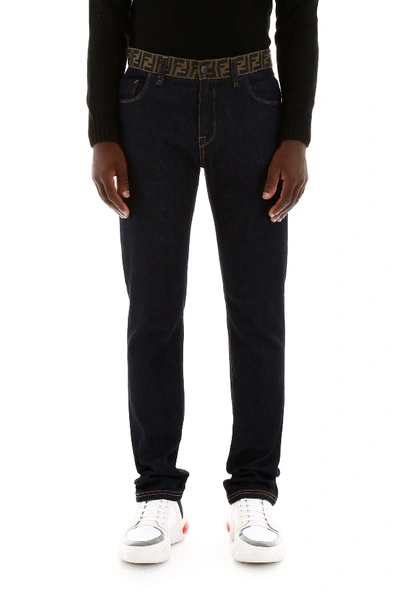 Shop Fendi Ff Logo Jeans In Dark Blu