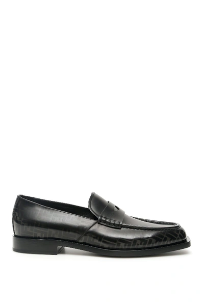 Shop Fendi Ff Logo Loafers In Asfalto Nero Nero