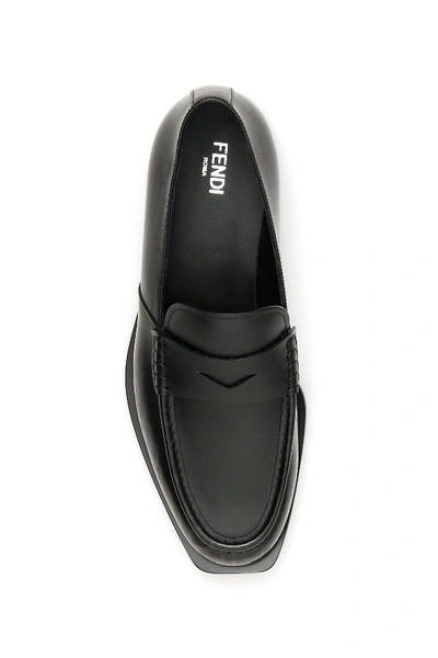 Shop Fendi Ff Logo Loafers In Asfalto Nero Nero
