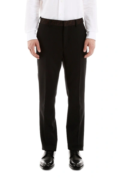 Shop Fendi Ff Waistband Trousers In Nero