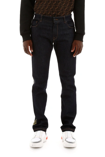 Shop Fendi Jeans With Logo Bands In Dark Blu