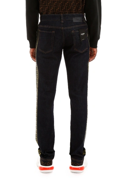 Shop Fendi Jeans With Logo Bands In Dark Blu