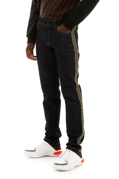 Shop Fendi Jeans With Logo Bands In Dark Blu