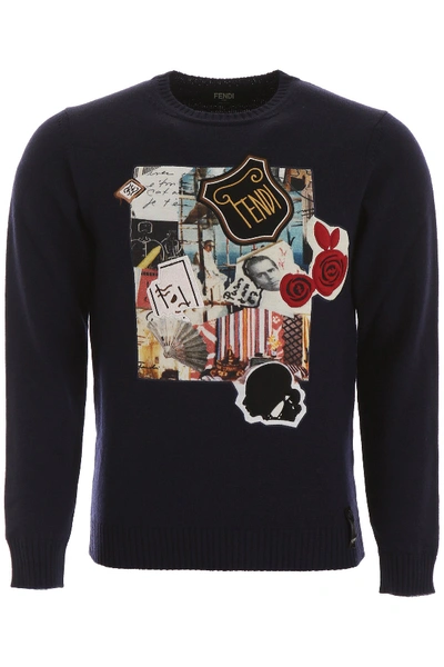 Shop Fendi Karl Kollage Pullover In Cobalto