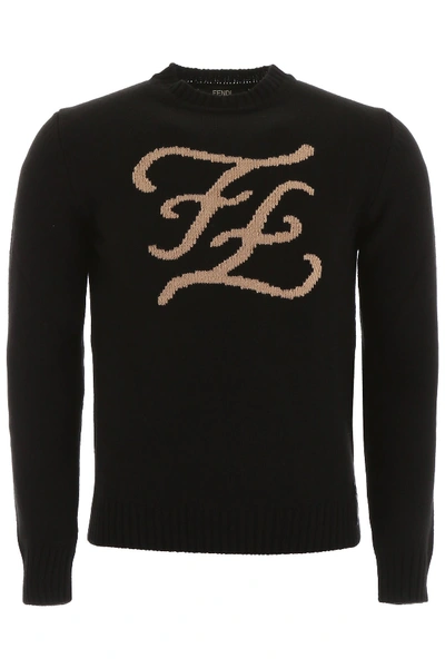 Shop Fendi Karligraphy Pullover In Nero Sand