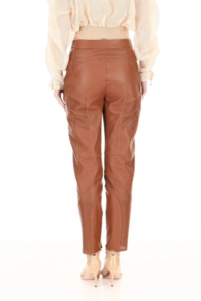 Shop Fendi Leather Trousers In Tamarind