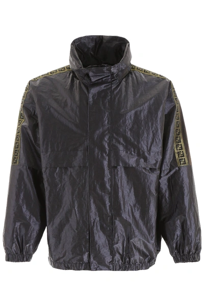 Shop Fendi Metallic Windbreaker With Ff Bands In Gold Silver