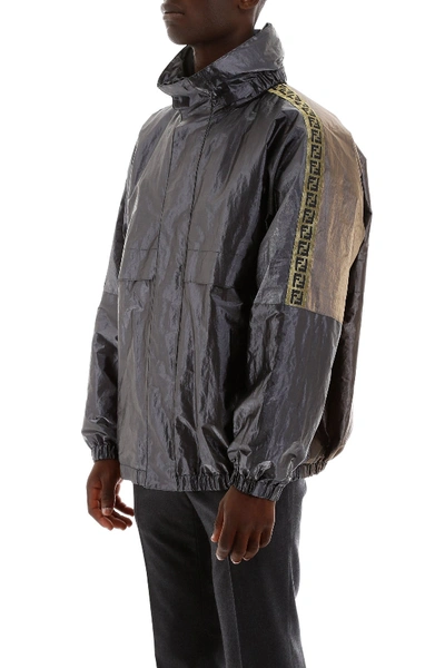 Shop Fendi Metallic Windbreaker With Ff Bands In Gold Silver