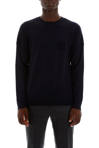 Shop Fendi Pullover With Ff Logo In Dark Blu