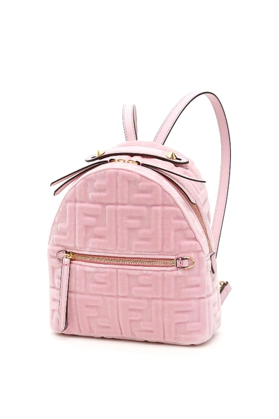 Shop Fendi Velvet Ff Mini Backpack In Rosa Confetto