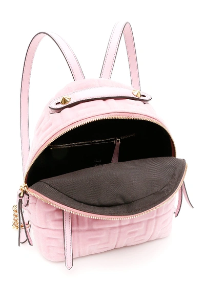 Shop Fendi Velvet Ff Mini Backpack In Rosa Confetto
