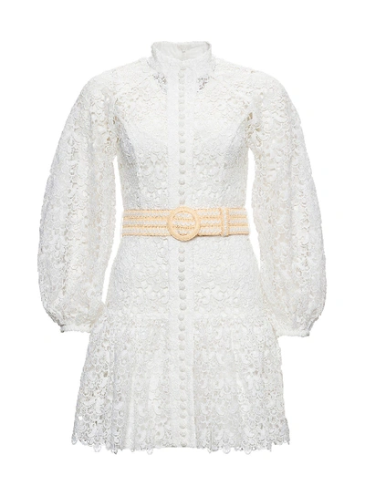 Shop Zimmermann Flared Lace Dress In White