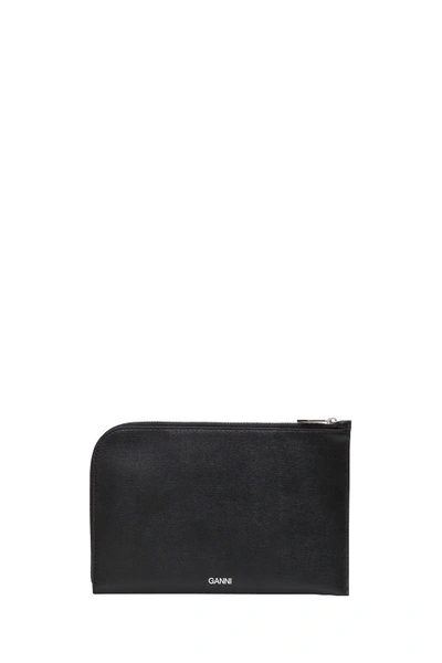 Shop Ganni Flat Pouch In Textured Leather In Black