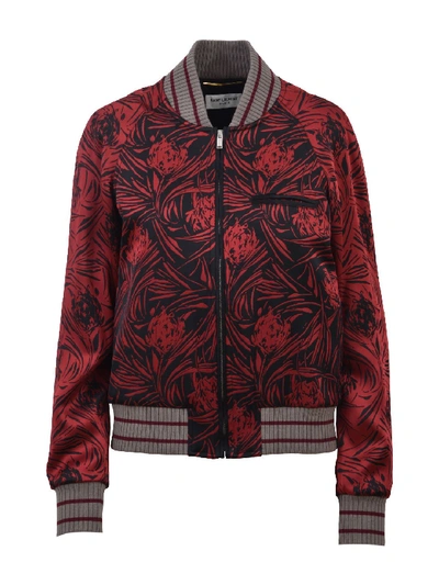 Shop Saint Laurent Floral Bomber Jacket In Red