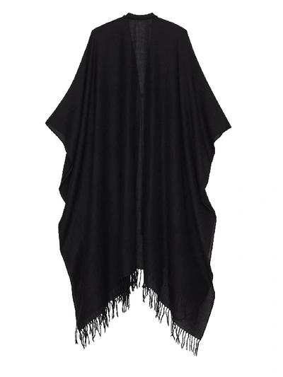 Shop Saint Laurent Fringed Poncho In Black