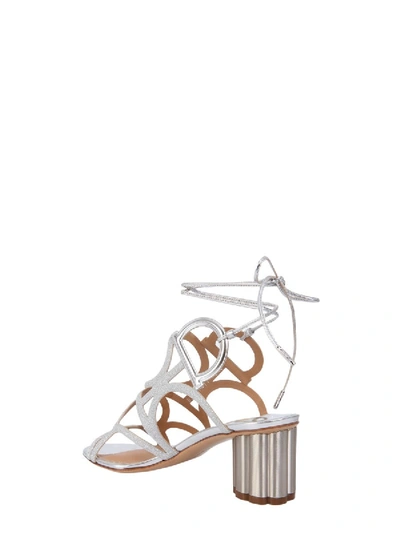 Shop Ferragamo Gancini Sandal With Flower Heel In Silver