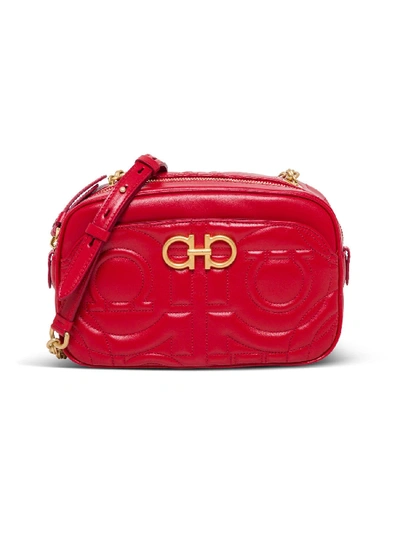 Shop Ferragamo Camera Case Shoulder Bag In Gancino Leather In Red