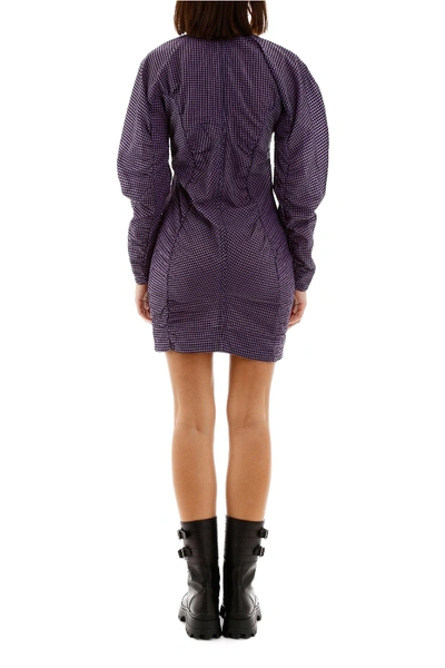 Shop Ganni Check Mini Dress In Deep Lavender
