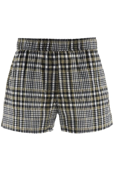Shop Ganni Check Shorts In Kalamata Grey