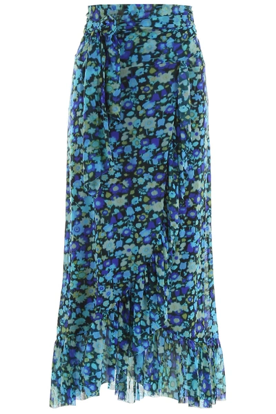 Shop Ganni Floral Printed Skirt In Azure Blue