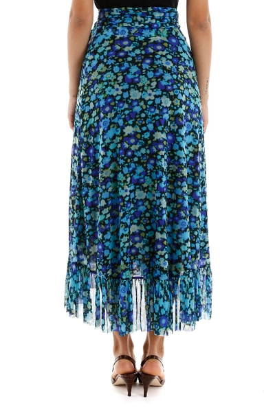 Shop Ganni Floral Printed Skirt In Azure Blue