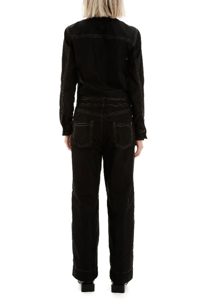 Shop Ganni Jumpsuit With Embellished Button In Black