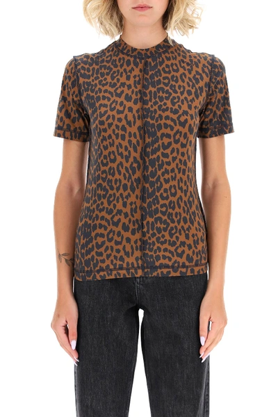 Shop Ganni Leopard T-shirt In Toffee