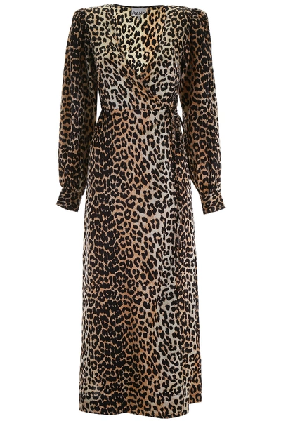 Shop Ganni Leopard-printed Wrap Dress