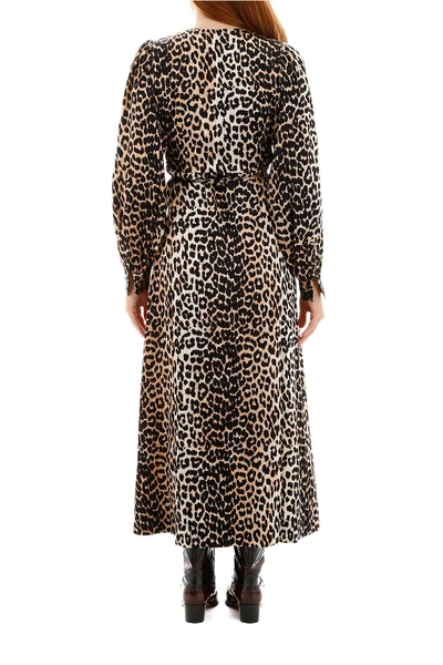 Shop Ganni Leopard-printed Wrap Dress