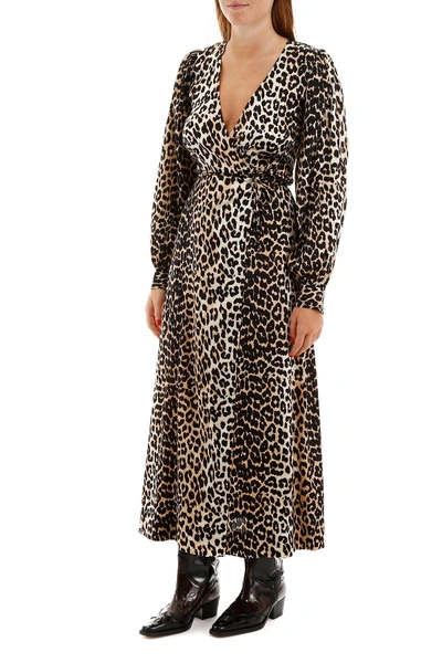 Shop Ganni Leopard-printed Wrap Dress