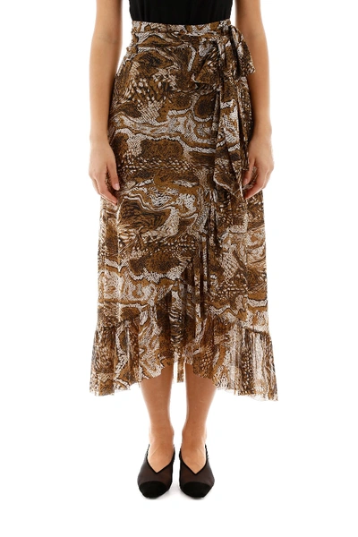 Shop Ganni Printed Skirt In Tigers Eye