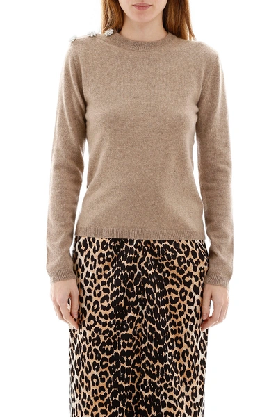 Shop Ganni Pullover With Crystal Buttons In Tannin